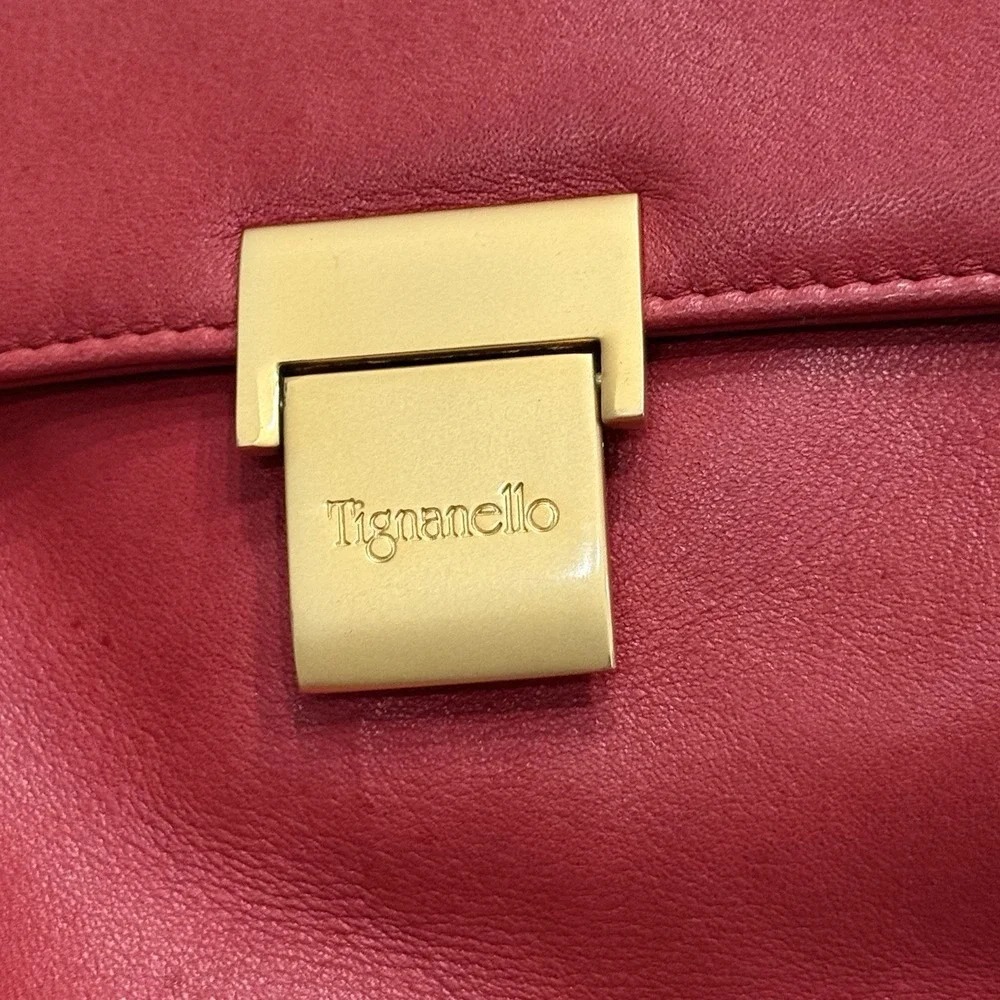 Tignanello Red Leather Sling Backpack Gold Hardware Teardrop Crossbody Bag